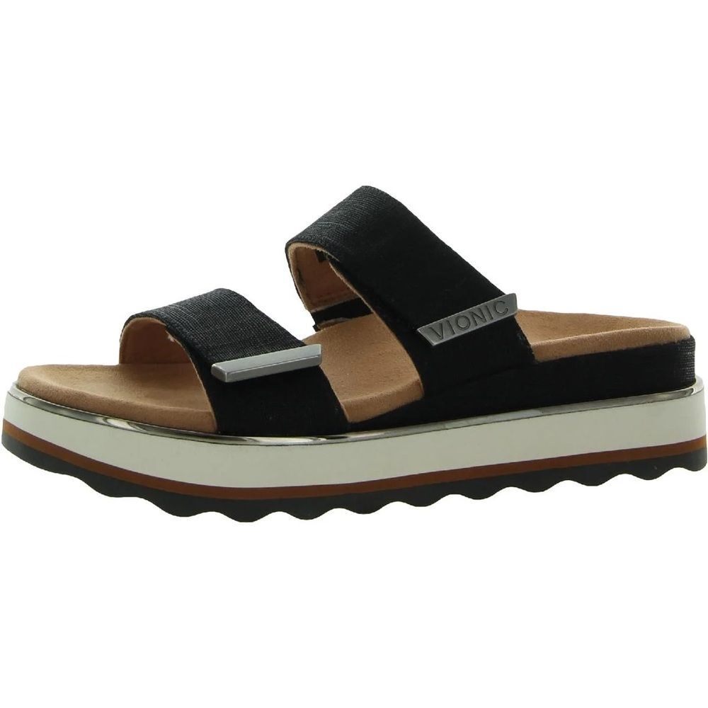 Vionic Brandie Slide Black Sandals Double Strap Buckle Slides Size 7.5